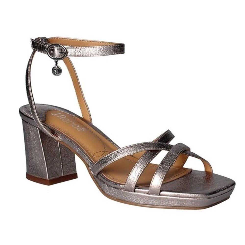 J. Renee Kamelia Size 8m Taupe block Heel Ankle strap Sandals Strappy Heels Shoe